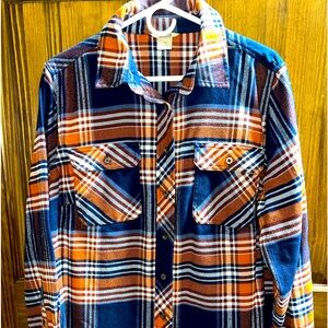 Women’s Duluth Trading Co Folklore Blues & Rustic Browns Plaid Flannel Shirt 1X